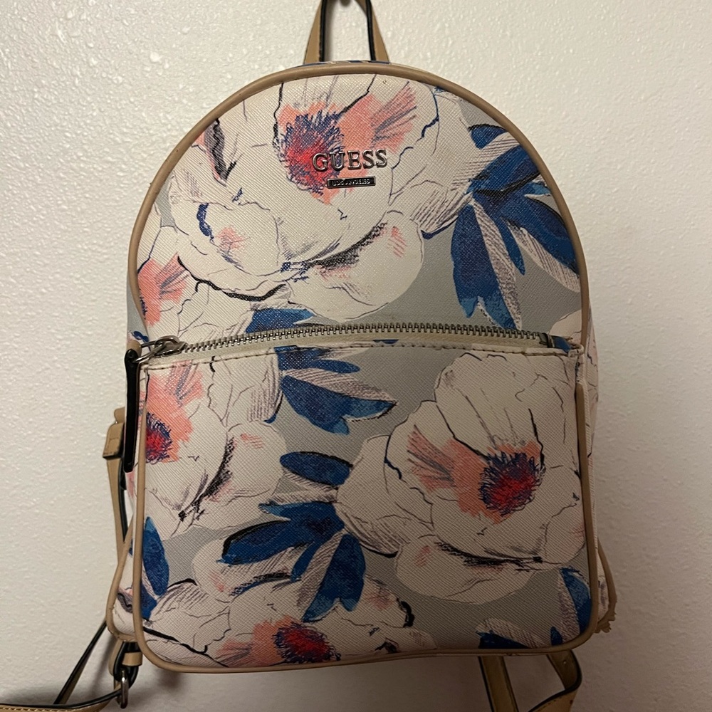 Guess Floral Backpack - Cream and Blue